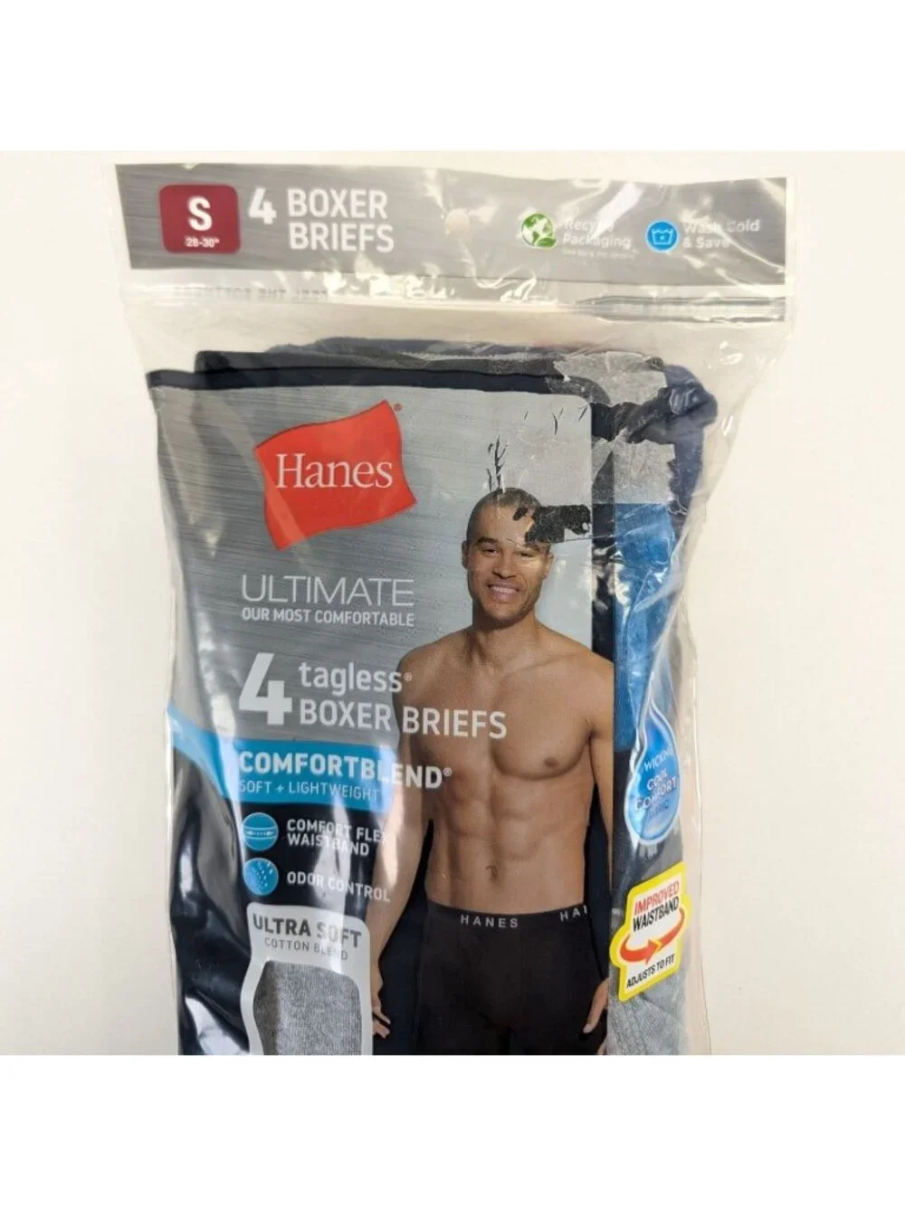Hanes Ultimate Mens Small Boxer Briefs 4-Pack Tagless Gray Black Lightweight NEW